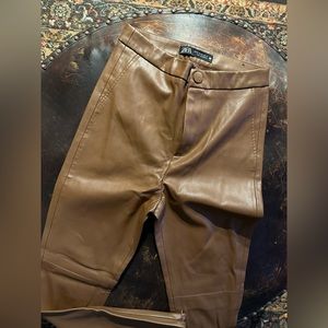 Brown Faux Leather Leggings. Size XS